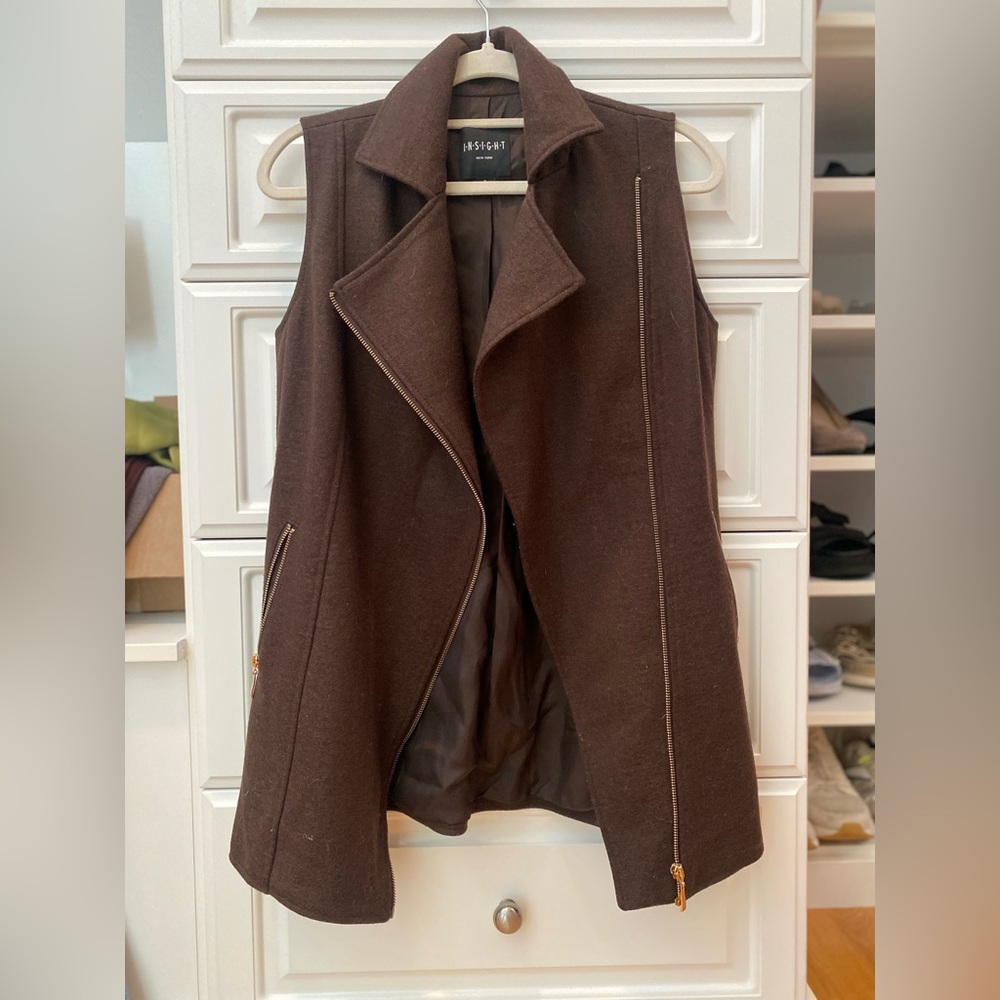 Insight Chocolate Brown Long Wool Vest with Zippers